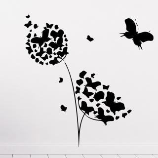 Samolepka Kvetina s motýlikmi Farba: černá, Veľkosť: 100 x 103 cm