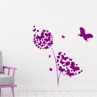 Samolepka Kvetina s motýlikmi Farba: fialová, Veľkosť: 60 x 62 cm