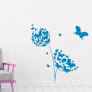 Samolepka Kvetina s motýlikmi Farba: modrá, Veľkosť: 100 x 103 cm