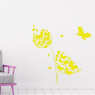 Samolepka Kvetina s motýlikmi Farba: žlutá, Veľkosť: 100 x 103 cm