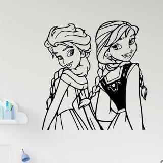 Samolepka Ľadové kráľovstvo Elsa a Anna Farba: černá, Veľkosť: 100 x 104 cm