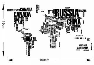 Samolepka Mapa sveta Veľkosť: 190 X 116 cm