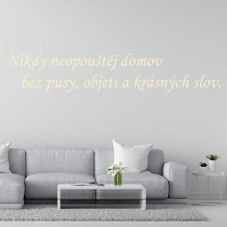 Samolepka Nikdy neopúšťaj domov bez pusy, objatia a krásnych slov Farba: béžová, Veľkosť: 40 x 12 cm