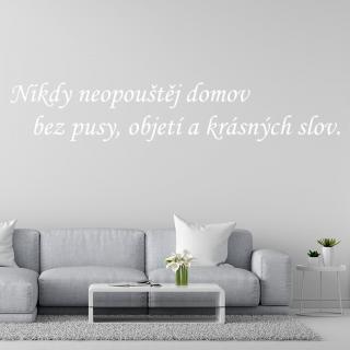 Samolepka Nikdy neopúšťaj domov bez pusy, objatia a krásnych slov Farba: bílá, Veľkosť: 40 x 12 cm