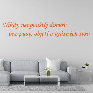 Samolepka Nikdy neopúšťaj domov bez pusy, objatia a krásnych slov Farba: oranžová, Veľkosť: 40 x 12 cm