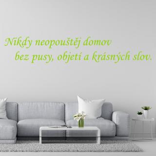 Samolepka Nikdy neopúšťaj domov bez pusy, objatia a krásnych slov Farba: zelená, Veľkosť: 40 x 12 cm