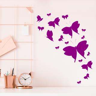 Samolepka Roj Motýlikov Farba: fialová, Veľkosť: 100 x 128 cm