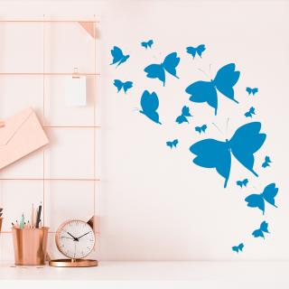 Samolepka Roj Motýlikov Farba: modrá, Veľkosť: 40 x 51 cm