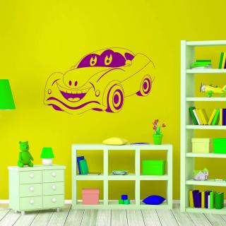 Samolepka Veselé detské autíčko Farba: fialová, Veľkosť: 100 x 62 cm