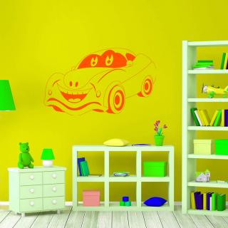 Samolepka Veselé detské autíčko Farba: oranžová, Veľkosť: 100 x 62 cm