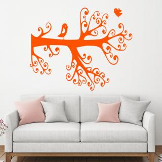 Samolepka Vtáčiky na strome Farba: oranžová, Veľkosť: 100 x 81 cm
