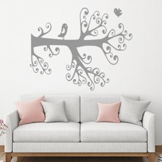 Samolepka Vtáčiky na strome Farba: šedá, Veľkosť: 100 x 81 cm