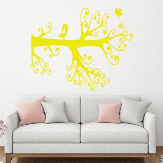 Samolepka Vtáčiky na strome Farba: žlutá, Veľkosť: 100 x 81 cm