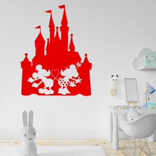 Samolepka Zamilovaní Mickey a Minnie na Zámku Farba: červená, Veľkosť: 100 x 78 cm