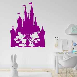 Samolepka Zamilovaní Mickey a Minnie na Zámku Farba: fialová, Veľkosť: 100 x 78 cm