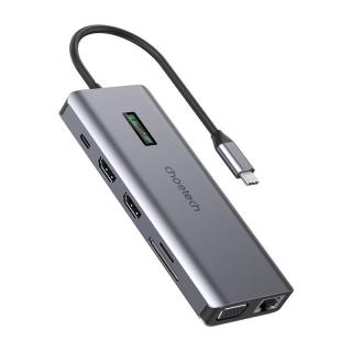 Adaptér 12w1 Choetech HUB-M26 USB-C pre USB-C+ USB-A+ HDMI+ VGA+ AUX+ SD+ TF (sivý)