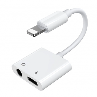 Adaptér Joyroom rozdeľovač slúchadiel Lightning - Lightning / 3,5 mm mini jack biely (S-Y104)