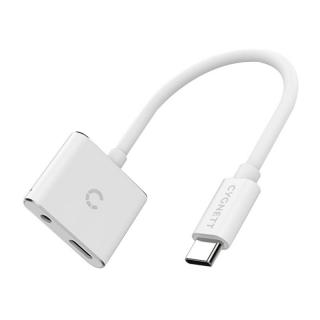 Audio adaptér USB-C na mini jack 3,5 mm i USB-C Cygnett Essential (biely)