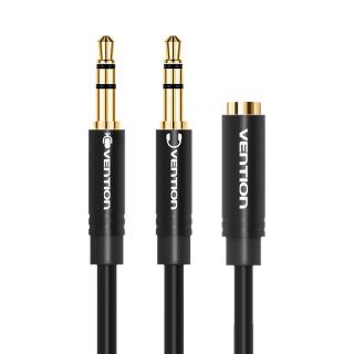 Audio kábel 2x 3,5 mm samec na 3,5 mm samica Vention BBUBY 0,3 m čierny