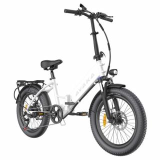 AVAKA K300 skladací elektrický bicykel - biely  + Zámok na kolobežku zadarmo