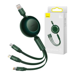 Baseus Bright Mirror 3, kábel USB 3 v 1 pre micro USB / USB-C / Lightning 66W / 2A 1,1 m (zelený)