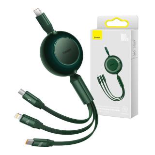 Baseus Bright Mirror 4, kábel USB-C 3 v 1 pre micro USB / USB-C / Lightning 100 W / 3,5 A 1,1 m (zelený)