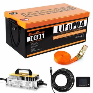 Cloudenergy 36V 105Ah LiFePO4 Batéria pre Golfové Vozíky s 20A Nabíjačkou a Bluetooth BMS