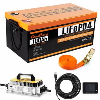 Cloudenergy 48V 100Ah LiFePO4 batéria pre golfové vozíky s 20A nabíjačkou a Bluetooth BMS