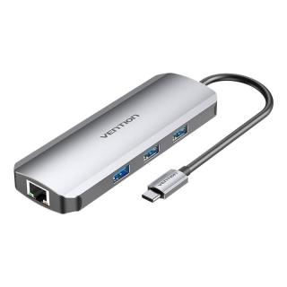 Dokovacia stanica USB-C na HDMI, 3x USB3.0, RJ45, SD, TF, PD 0,15 m Vention TOKHB (sivá)