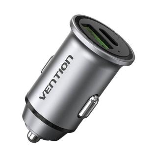 Dvojportová nabíjačka do auta USB-A, USB-C Vention FFBH0 18/20W sivá