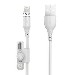 Foneng X62 Magnetický kábel 3v1 USB na USB-C / Lightning / Micro USB, 2,4 A, 1 m (biely)