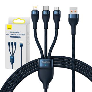 Kábel 3v1 USB Baseus USB 3v1 Baseus Flash Series, USB-C + Micro + Lightning 66W, 1,2 m (modrý)