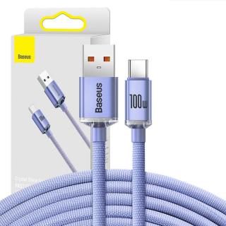 Kábel Baseus Crystal USB na USB-C, 100 W, 2 m (fialový)