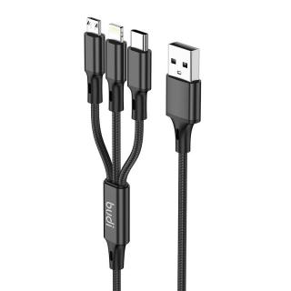 Kábel Budi 3v1 USB na USB-C / Lightning / Micro USB 1 m (čierny)