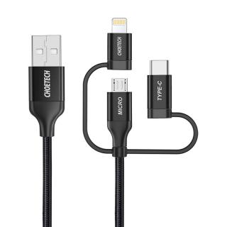 Kábel Choetech IP0030, MFi 3v1, USB-A/Lightning/Micro USB/USB-C, 5V, 1,2 m (čierny)