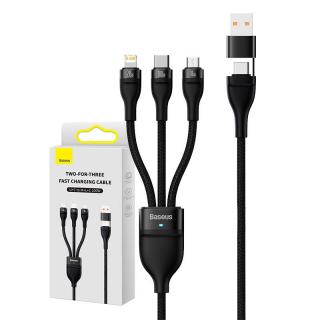 Kábel USB 3v1 Baseus Flash Series 2, USB-C + micro USB + Lightning, 100 W, 1,2 m (čierny)