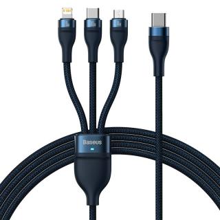 Kábel USB 3v1 Baseus Flash Series 2, USB-C + micro USB + Lightning, 100 W, 1,5 m (modrý)