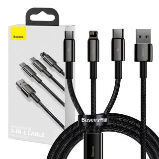 Kábel USB 3v1 Baseus Tungsten Gold, USB na micro USB / USB-C / Lightning, 3,5 A, 1,5 m (čierny)