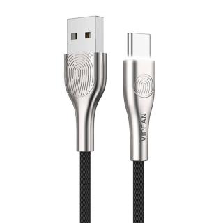 Kábel USB na USB-C Vipfan Fingerprint Touch Z04, 3A, 1,2 m (čierny)