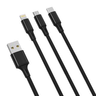 Kábel XO 3v1 USB-C / Lightning / Micro 2,4A, 1,2 m (čierny)