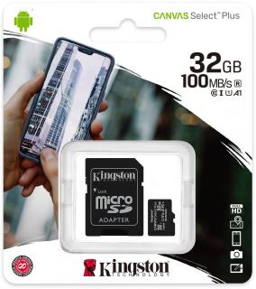 Kingston Canvas Select Plus microSDHC Class10 UHS-I 32GB + adapter