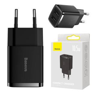 Kompaktná rýchlonabíjačka Baseus, 2x USB, 10,5 W (čierna)