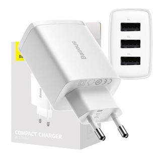 Kompaktná rýchlonabíjačka Baseus, 3x USB, 17 W (biela)