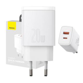 Kompaktná rýchlonabíjačka Baseus, USB, USB-C, 20 W (biela)