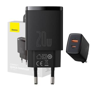 Kompaktná rýchlonabíjačka Baseus, USB, USB-C, 20 W (čierna)