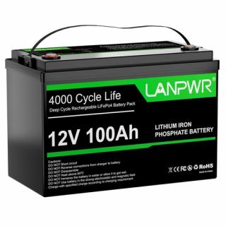 LANPWR 12V 100Ah LiFePO4 Battery Pack 1280Wh 100A BMS