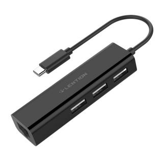 Lention Hub USB-C na 3x USB 2.0 + Ethernet adaptér (čierny)