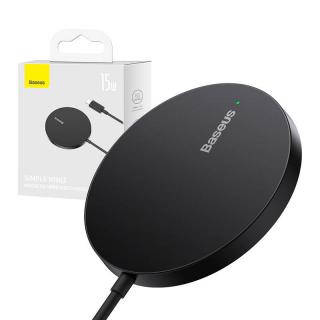 Magnetická bezdrôtová nabíjačka Baseus Simple Mini3 15W (čierna)
