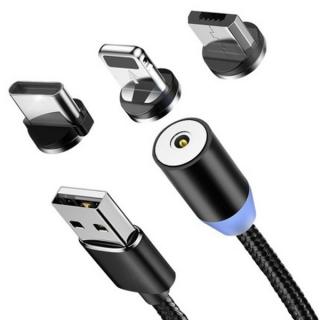 Magnetický nabíjací kábel USB 3v1 - čierny