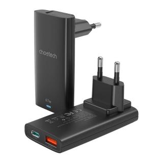 Mini cestovná sieťová nabíjačka Choetech PD6011 PD65W GaN slim USB-A+C (čierna)
